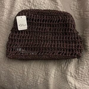 New! Free People Raffia Sand Bound Clutch Woven Crochet Bag in Chocolate